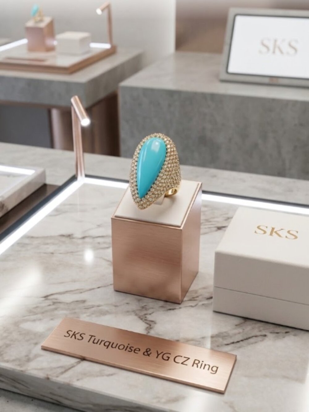 SKS Turquoise with YG CZ Stones Ring
